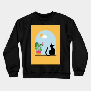 Minimalistic Illustration of Cat Sitting Boho Aesthetic Crewneck Sweatshirt